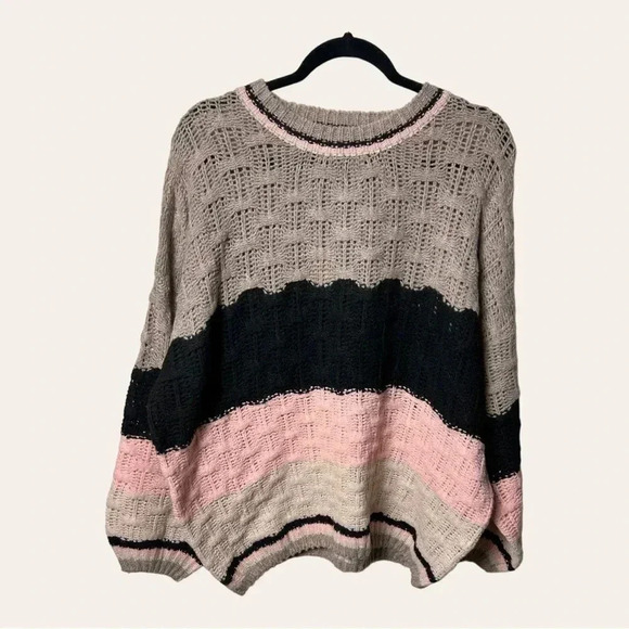 1221. BIBI TEXTURED SWEATER SIZE X-LARGE PINK/BLACK/TAN/WHITE IN COLOR BALLOON - Picture 4 of 13